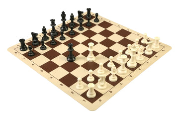 Regulation Tournament Chess Pieces and Silicone Chess Board Combo - Single Weighted