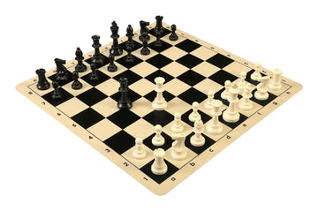 Regulation Tournament Chess Pieces and Silicone Chess Board Combo - Single Weighted
