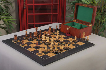 The Burnt Golden Rosewood Dubrovnik Series Chess Set, Box, & Satin Board Combination