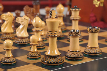 The Burnt Golden Rosewood Grandmaster Series Chess Set, Box, & Satin Board Combination