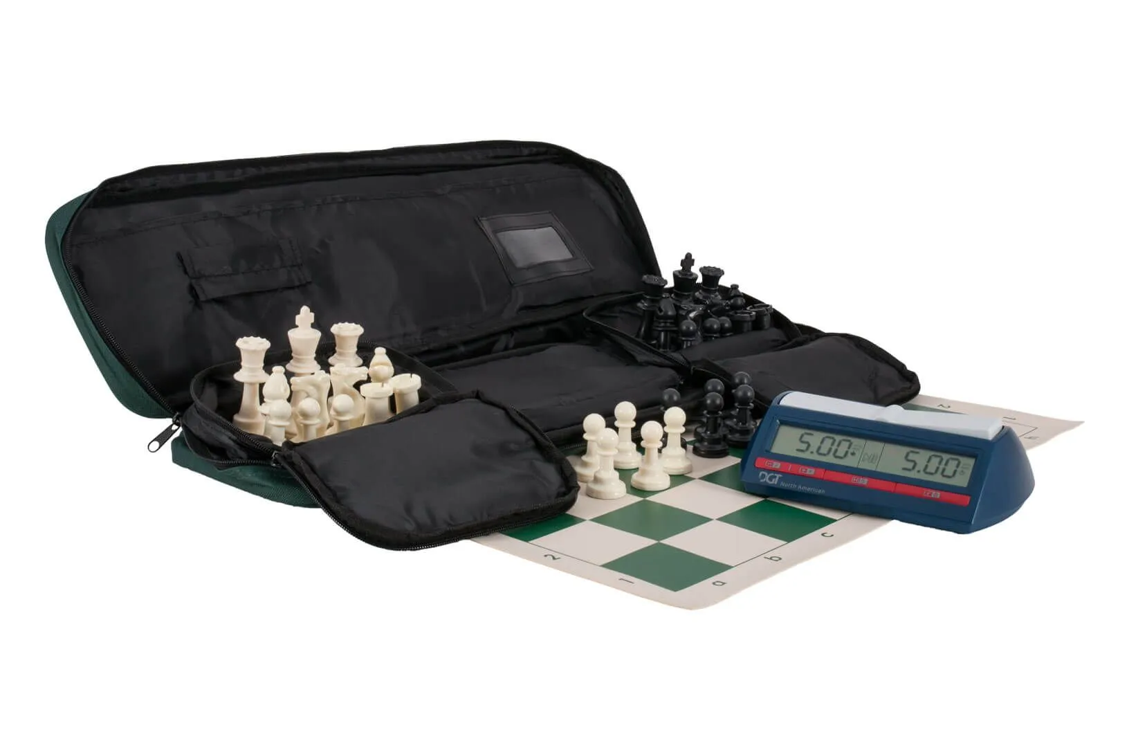 Analysis Chess Set - 12” Green Vinyl Chess Board – 32 Black & Natural Pieces