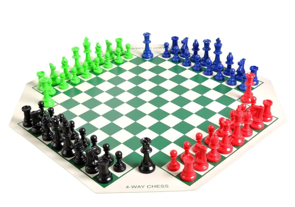 4 Player Chess Set Combination with Colored Chess Pieces