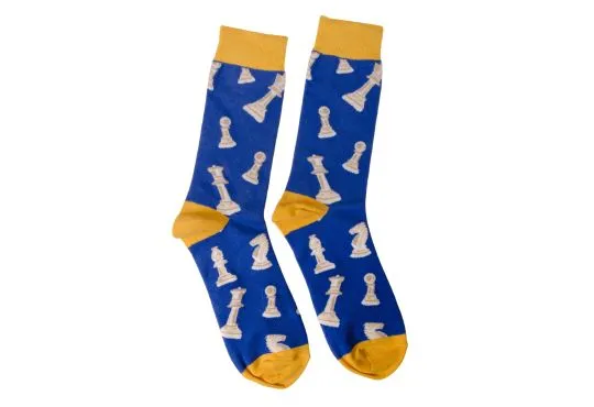 Dark Blue with Yellow Chess Socks