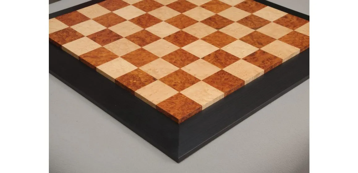Amboyna Burl, Genuine Ebony & Bird's Eye Maple Custom Contemporary II Chess Board