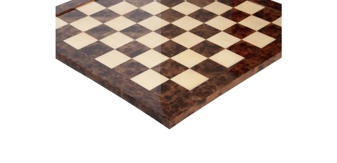 Olmo Burl & Maple Signature Traditional Chess Board - Gloss Finish