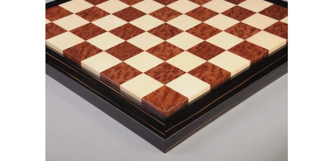 EBONY FRAME - Vavona Burl & Maple Superior Contemporary Chess Board - Gloss Finish