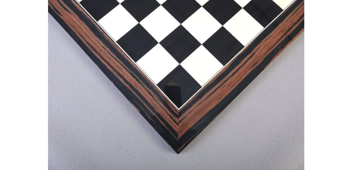 Black Anegre, Bird's Eye Maple & Macassar Ebony Standard Traditional Chess Board - Gloss Finish