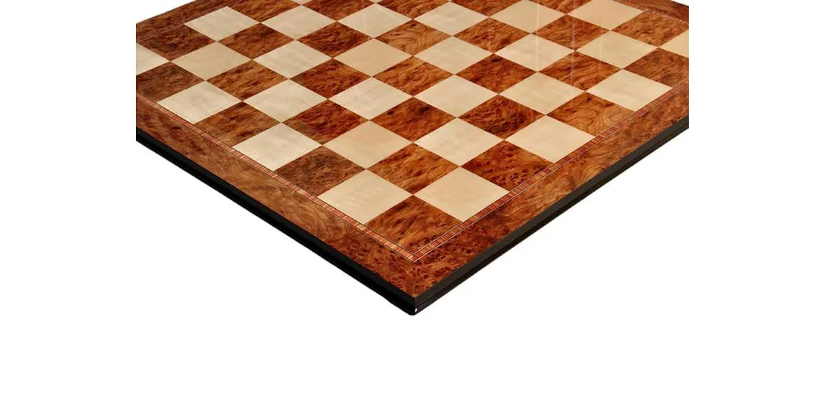 Elm Burl & Maple Superior Traditional Chess Board - 2.5"
