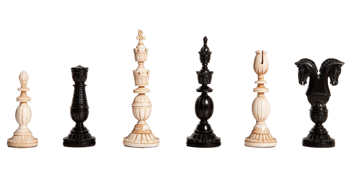 The Zwillingspringer - German Two-Headed Knight Bone Chess Pieces - 4.75" King