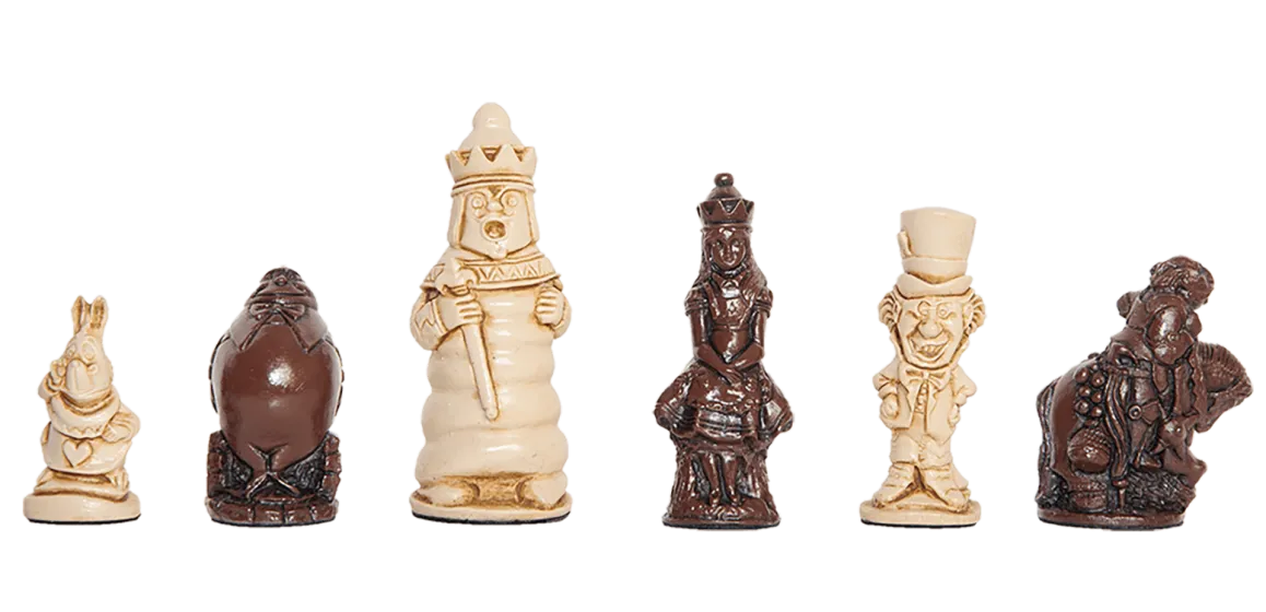 Alice in Wonderland Chess Pieces - 3.5" King - Brown & Natural