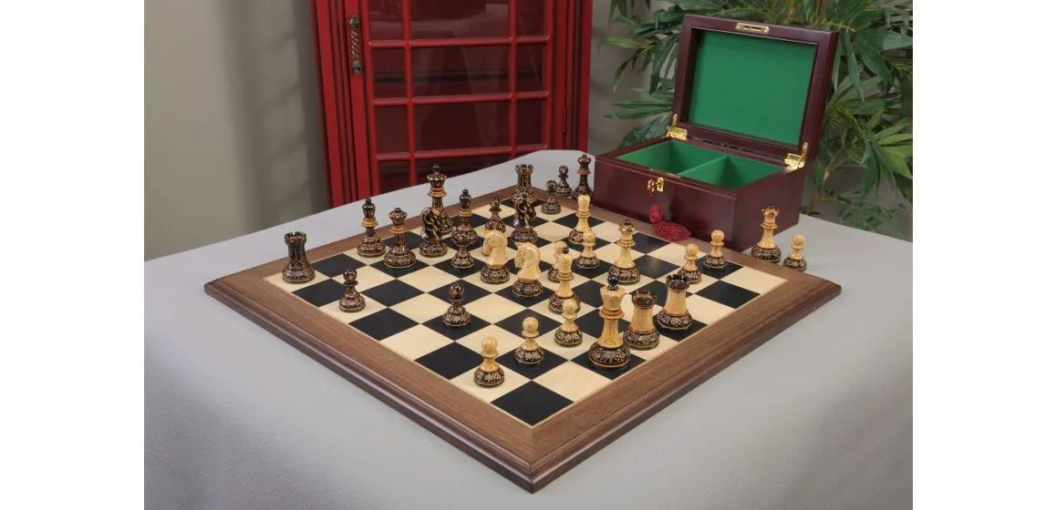 The Burnt Dubrovnik Series Chess Set, Box, & Board Combination