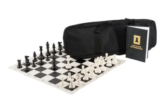 The Chess Player's Combination - Triple Weighted Regulation Pieces | Vinyl Chess Board | Deluxe Bag | Luxe Scorebook