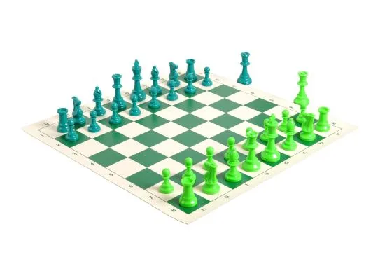 2 Player Chess Set Combination - Single Weighted Regulation Colored Chess Pieces & Regulation Vinyl Chess Board