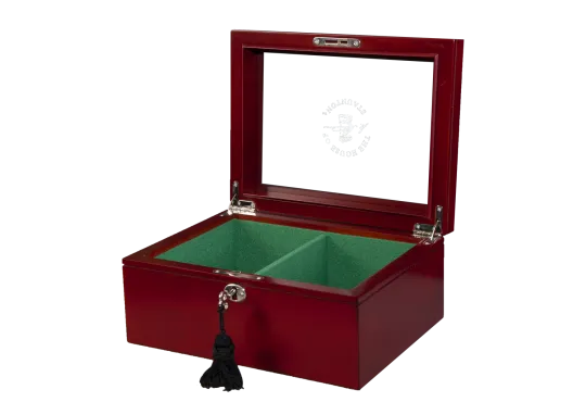 Superior Chess Box - Red Burl - Glass Top
