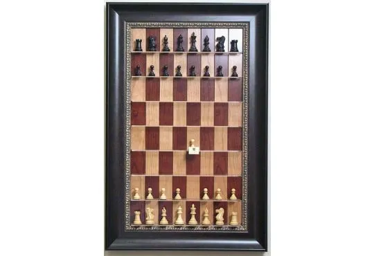 Straight Up Chess Board - Red Cherry Chess Board with Dark Bronze Frame with Gold Trim