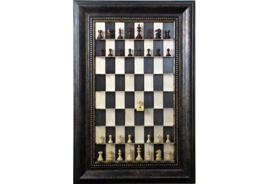 Straight Up Chess Board - Black Maple Board with the 4 1/4" Wide Antique Bronze Frame 