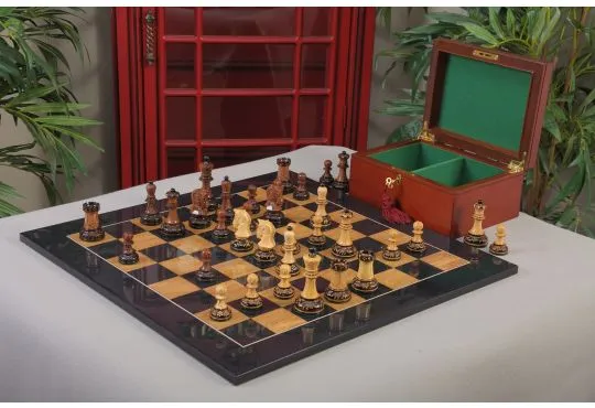 The Burnt Golden Rosewood Dubrovnik Series Chess Set, Box, & Gloss Board Combination