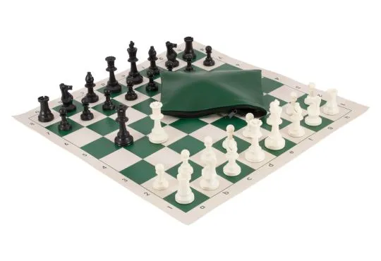 Basic Chess Set Combination - Solid Plastic Regulation Pieces | Vinyl Chess Board | Basic Bag