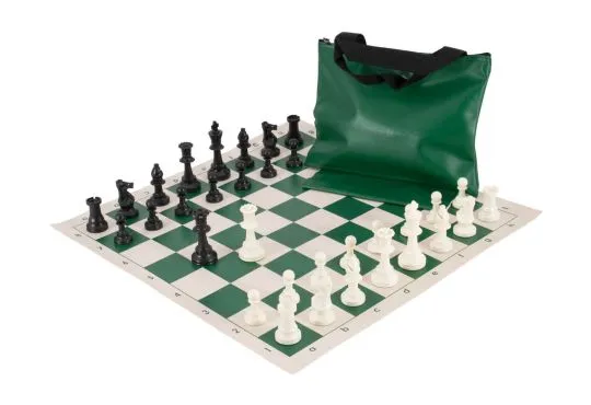 Standard Chess Set Combination - Triple Weighted Regulation Pieces | Vinyl Chess Board | Standard Bag