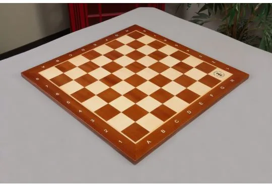 IMPERFECT- 2.25" - MAHOGANY - WITH NOTATION AND LOGO - Wooden Tournament Chess Board