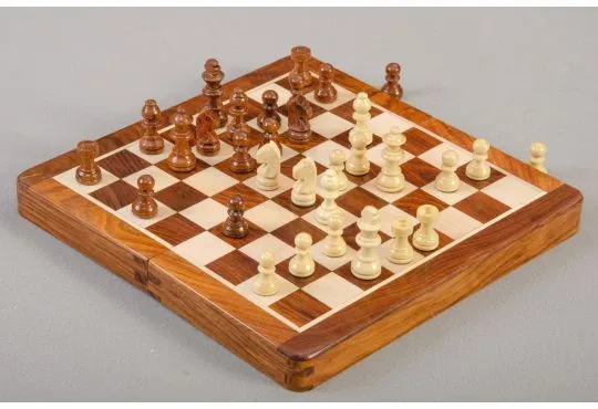 IMPERFECT - WOODEN FOLDING MAGNETIC Travel Chess Set - 10" - Golden Rosewood and Maple