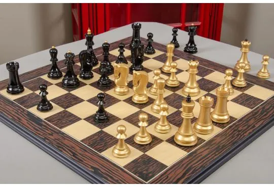 IMPERFECT - 3.875" Zagreb '59 - BLACK / GOLD LACQUERED - Wood Chess Pieces