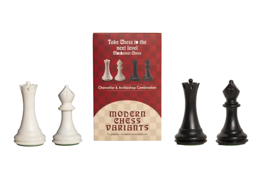 Chancellor and Archbishop - Musketeer Chess Variant Kit - 4 Set - Black & Ivory