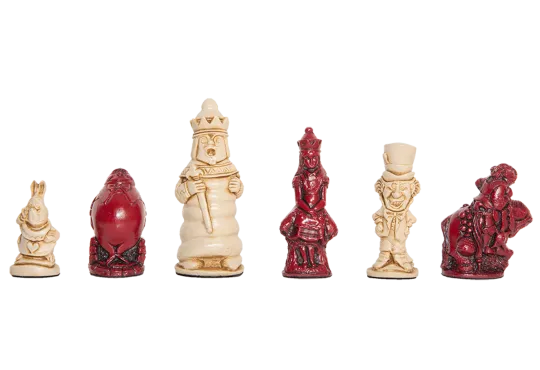 Alice in Wonderland Chess Pieces - 3.5" King - Red & Natural