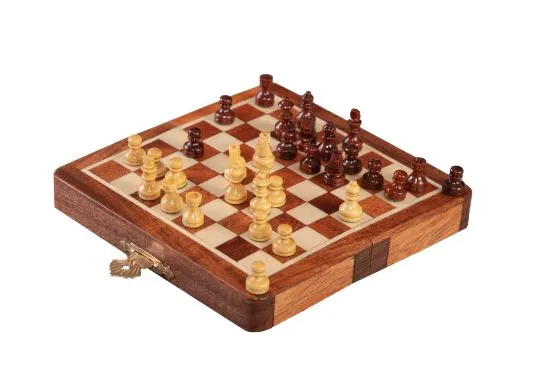FOLDING WOODEN MAGNETIC Travel Chess Set - 5"