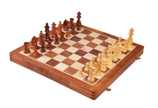 FOLDING WOODEN MAGNETIC Travel Chess Set - 14"