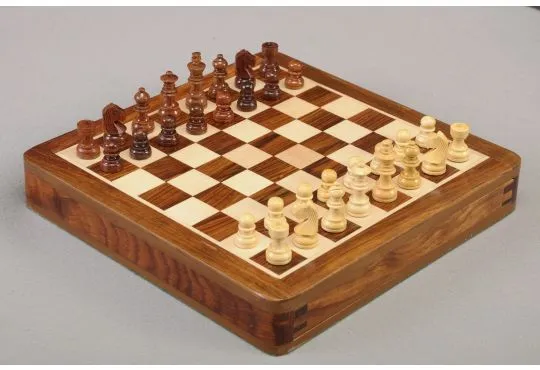 IMPERFECT - WOODEN MAGNETIC Travel Chess Set - 10" Square with Drawer