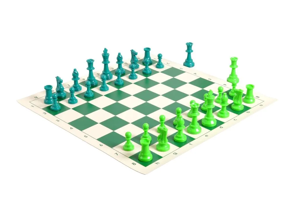 2 Player Chess Set Combination - Single Weighted Regulation Colored Chess  Pieces & Regulation Vinyl Chess Board