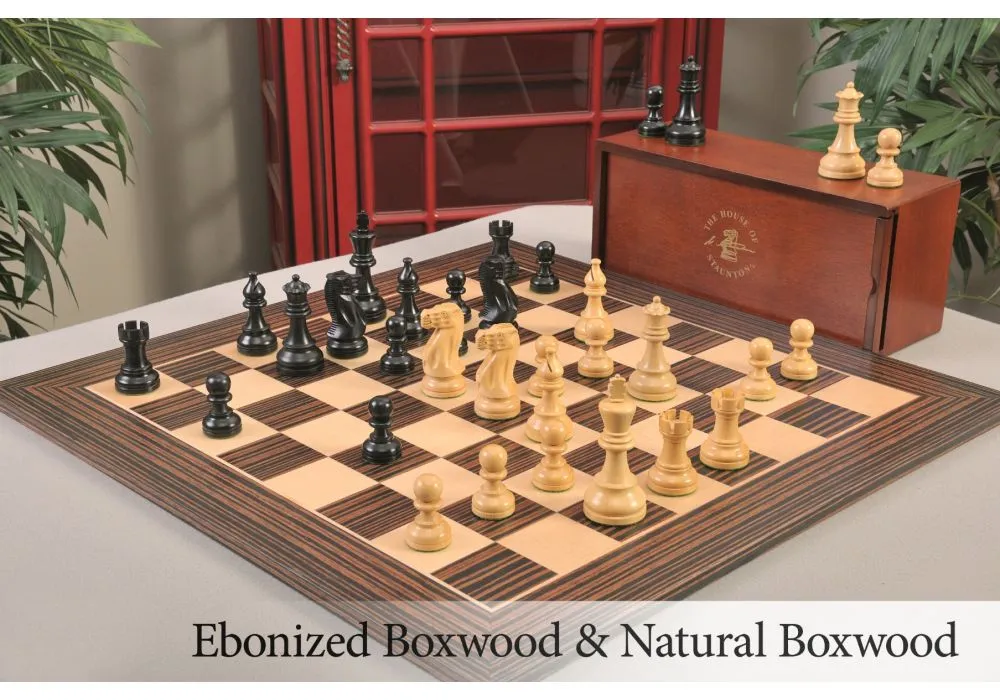 The House of Staunton The Grandmaster Chess Set, Box, and Board Combination  - Ebonized Boxwood