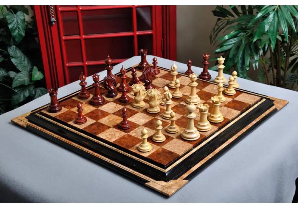 Large Contemporary Staunton Solid Brass & Wood Chess Set with Blue Ash Burl  Board - The Chess Store