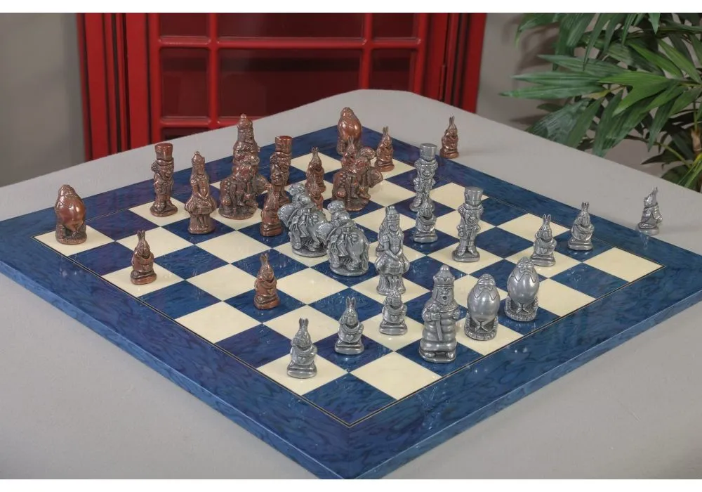 Medieval Theme Metal Chess Set with Blue Ash Burl Chess Board