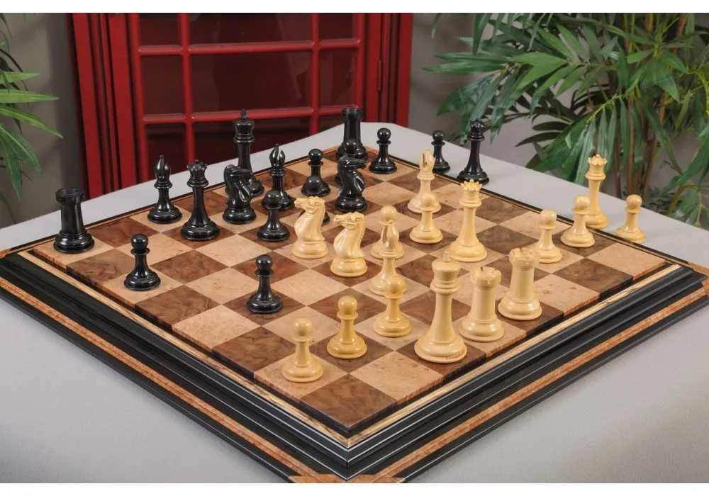 1849 Early Version Reproduced 4.4 Chess Set in Natural Boxwood/Ebony