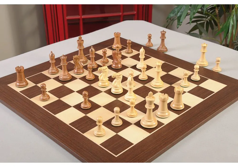 New Exclusive Staunton Chess Set Ebony & Boxwood Pieces with Black & Ash  Burl Chess Board & Box - 3 King - The Chess Store